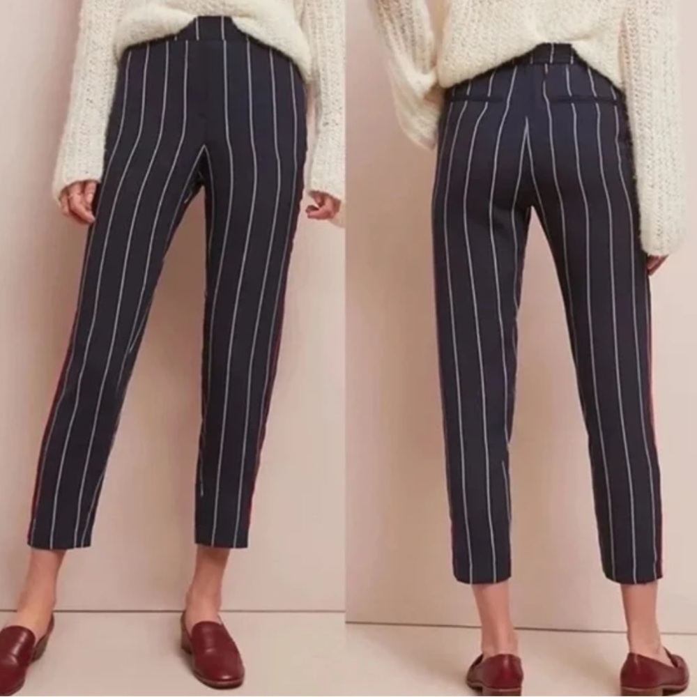 ett:twa Anthropologie Sz XS Navy Stripe Colette Crop Ankle Tapered Trouser Pants